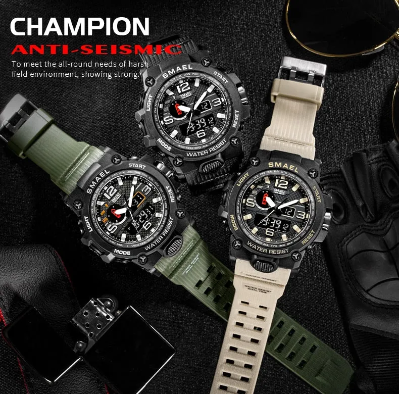 50M Water Resitant Clock Alarm 1545D Dual Display Wristwatch Quartz Military Watch Sport New Mens Watch