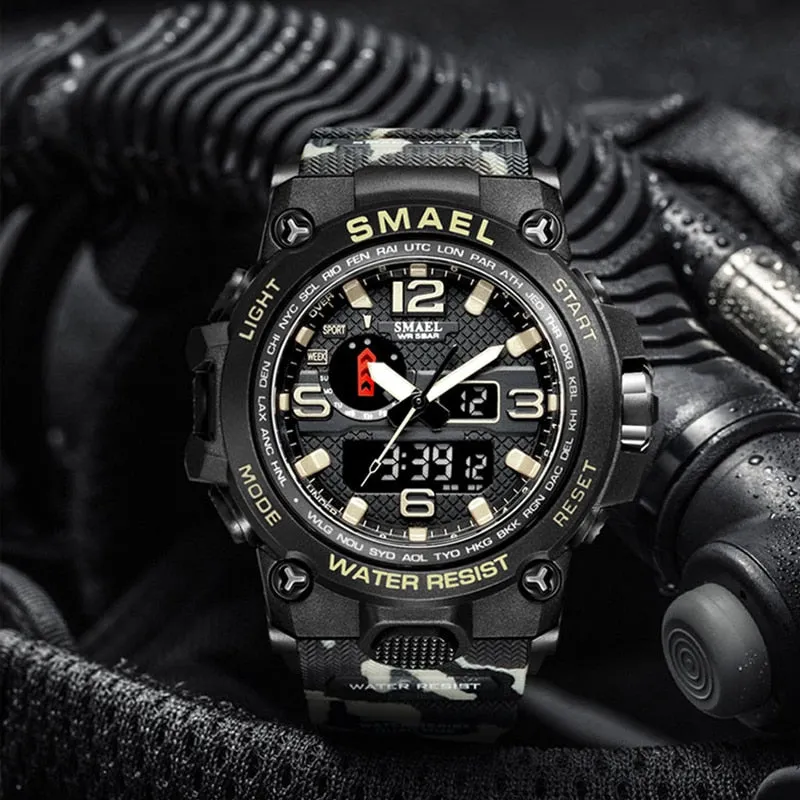 50M Water Resitant Clock Alarm 1545D Dual Display Wristwatch Quartz Military Watch Sport New Mens Watch