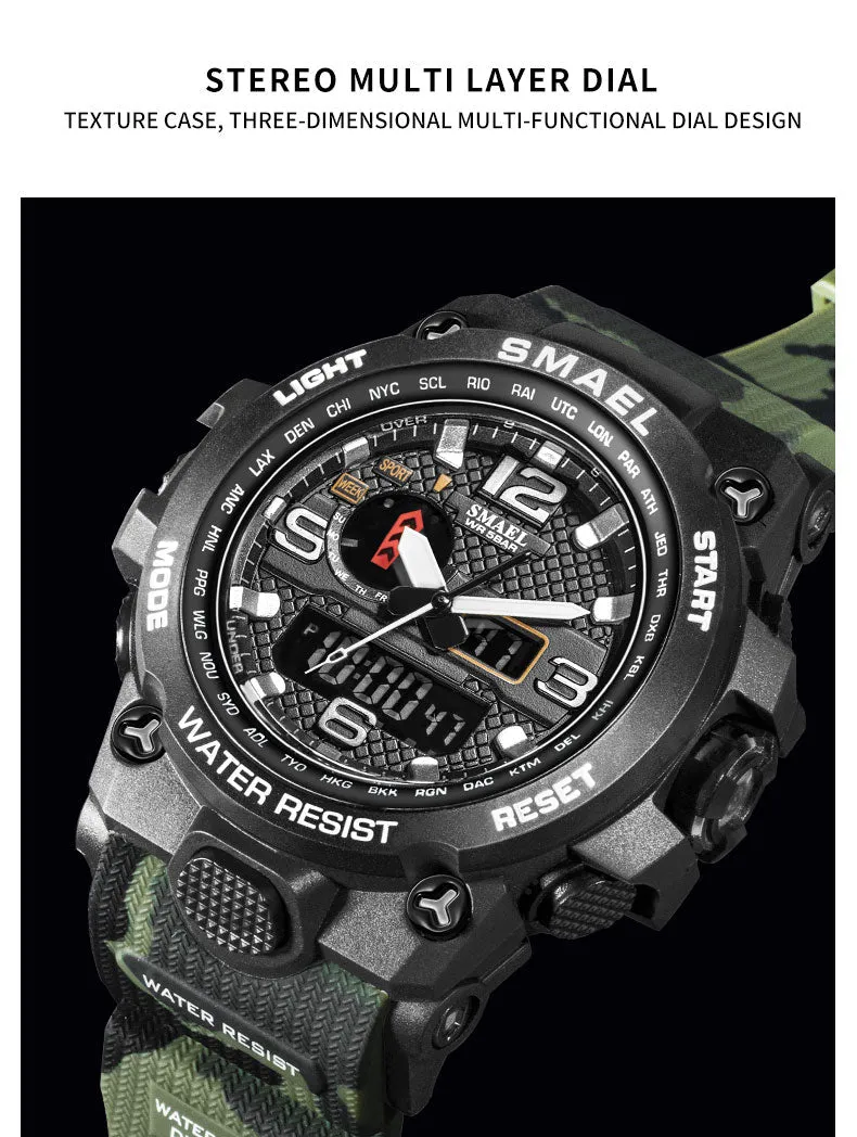 50M Water Resitant Clock Alarm 1545D Dual Display Wristwatch Quartz Military Watch Sport New Mens Watch