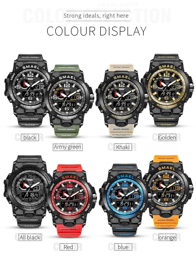 50M Water Resitant Clock Alarm 1545D Dual Display Wristwatch Quartz Military Watch Sport New Mens Watch