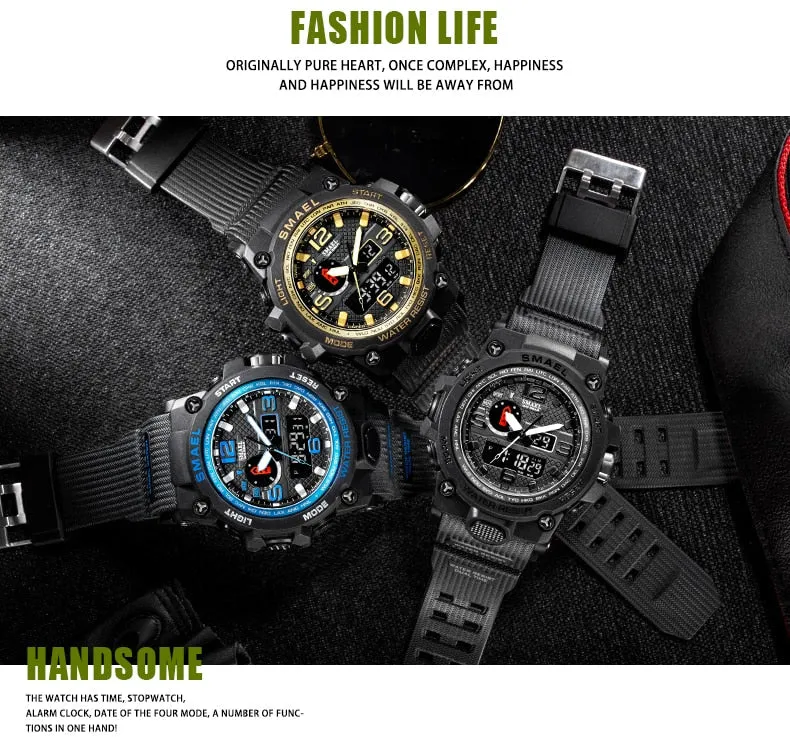 50M Water Resitant Clock Alarm 1545D Dual Display Wristwatch Quartz Military Watch Sport New Mens Watch