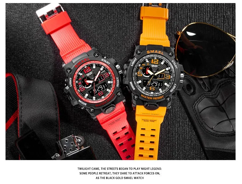 50M Water Resitant Clock Alarm 1545D Dual Display Wristwatch Quartz Military Watch Sport New Mens Watch