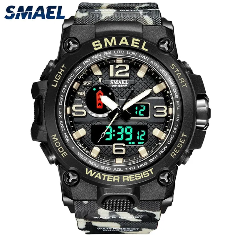 50M Water Resitant Clock Alarm 1545D Dual Display Wristwatch Quartz Military Watch Sport New Mens Watch