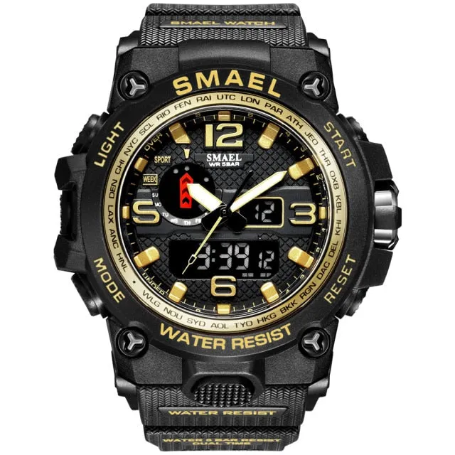 50M Water Resitant Clock Alarm 1545D Dual Display Wristwatch Quartz Military Watch Sport New Mens Watch