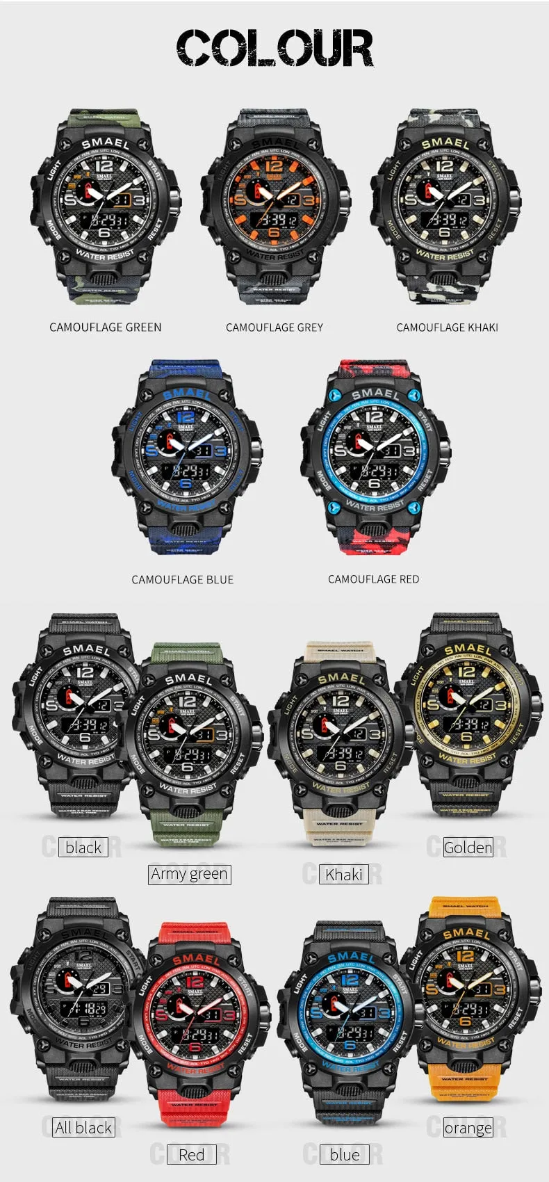 50M Water Resitant Clock Alarm 1545D Dual Display Wristwatch Quartz Military Watch Sport New Mens Watch