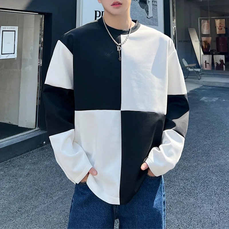 Black and White Color Contrast Long Sleeve T-shirt