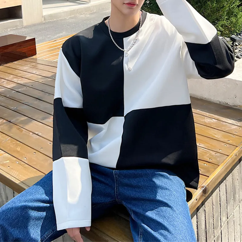 Black and White Color Contrast Long Sleeve T-shirt