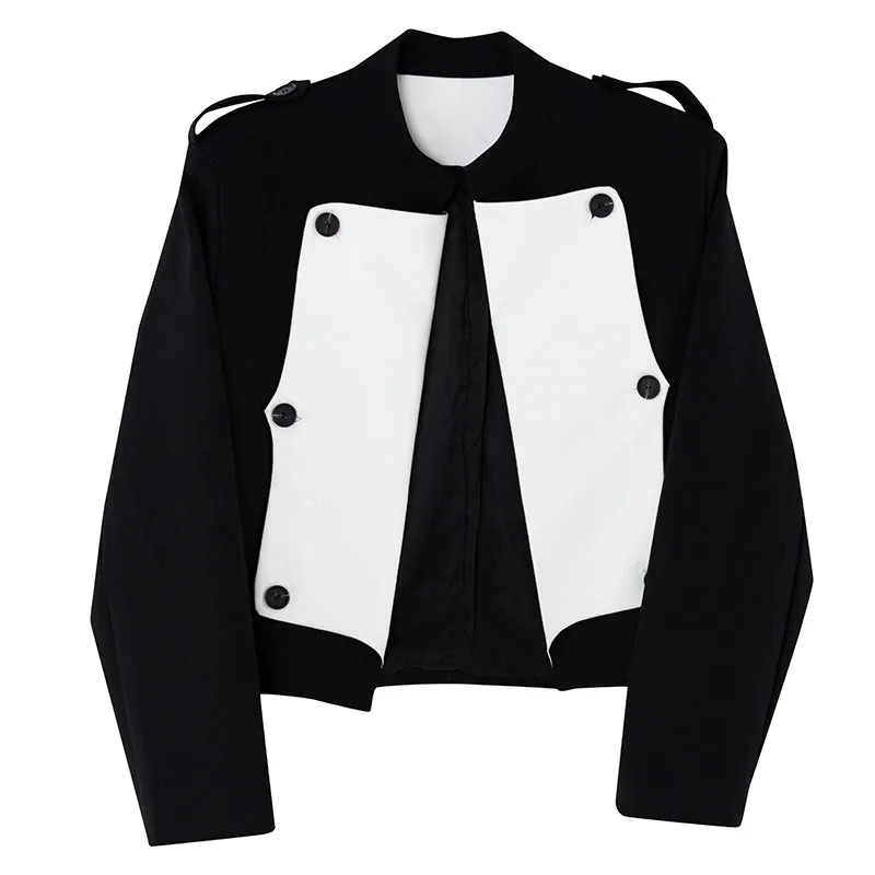 Black and White Contrasting Cropped Blazer