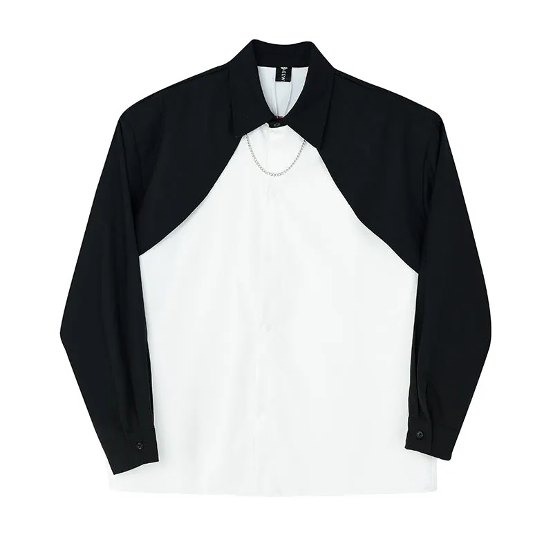 Black White Paneled Fake Two-piece Shirt