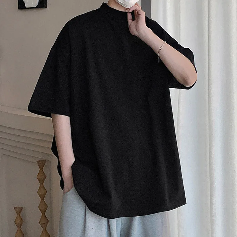 Cotton Half Turtleneck Short-sleeved T-shirt