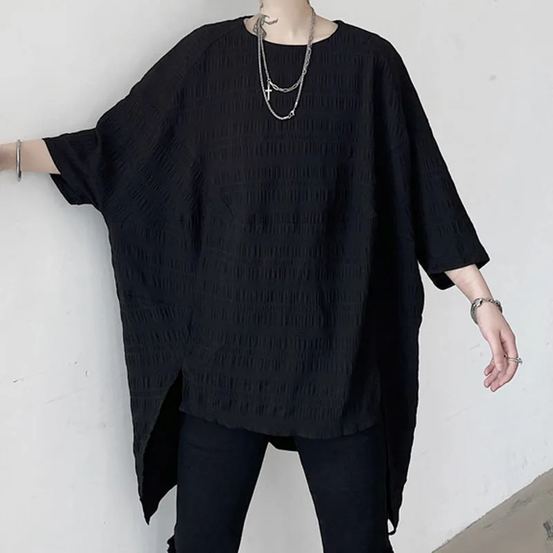 Crinkled Asymmetric Hem Loose T-Shirt