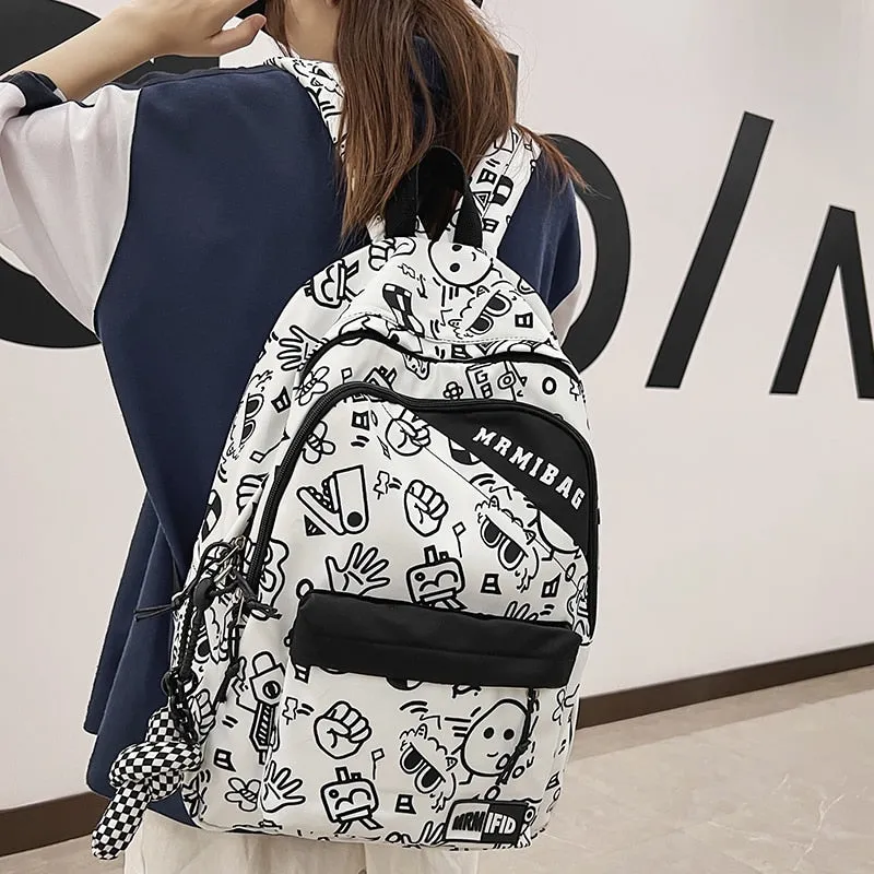 deanwangkt New Fashion Girl Graffiti Design Bookbag for Teens Backpack Colleg Cute Schoolbag Laptop Rucksack Women Mochila Travel Bag