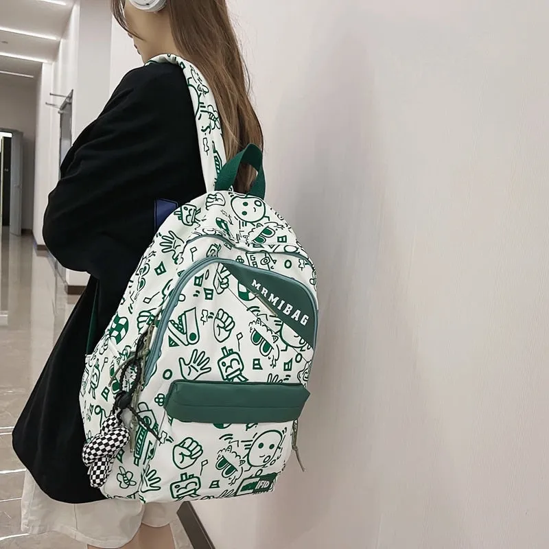 deanwangkt New Fashion Girl Graffiti Design Bookbag for Teens Backpack Colleg Cute Schoolbag Laptop Rucksack Women Mochila Travel Bag