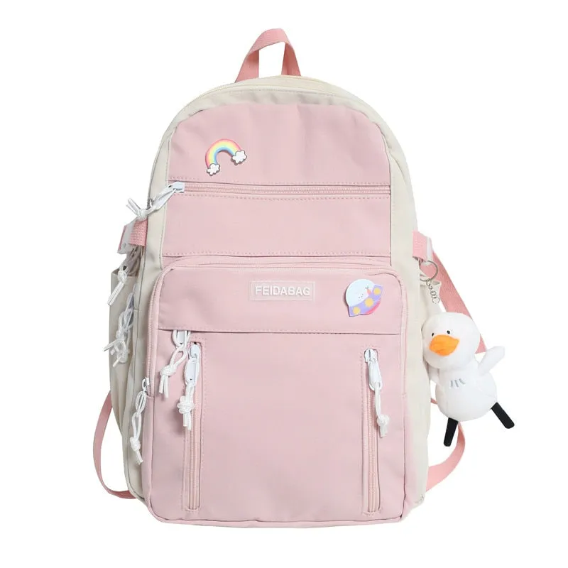 deanwangkt NEW High Capacity Fashion Big Student Backpack Badge Rucksack Girls School Bag Women Backpack Female Cute Leisure Travel Mochila