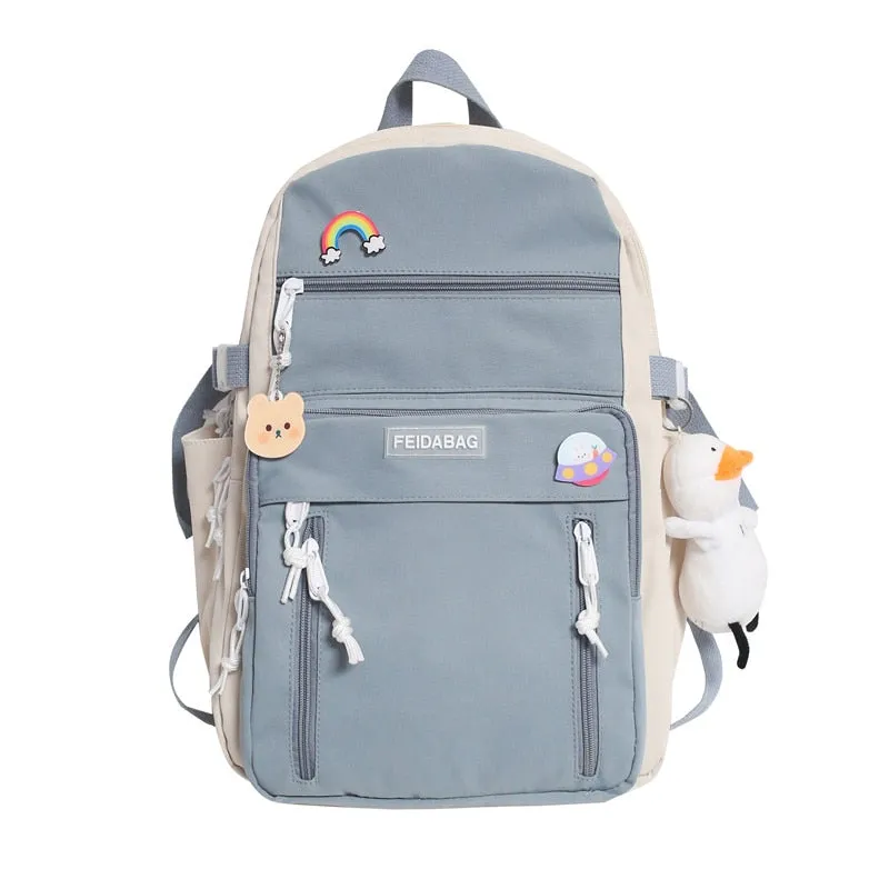 deanwangkt NEW High Capacity Fashion Big Student Backpack Badge Rucksack Girls School Bag Women Backpack Female Cute Leisure Travel Mochila