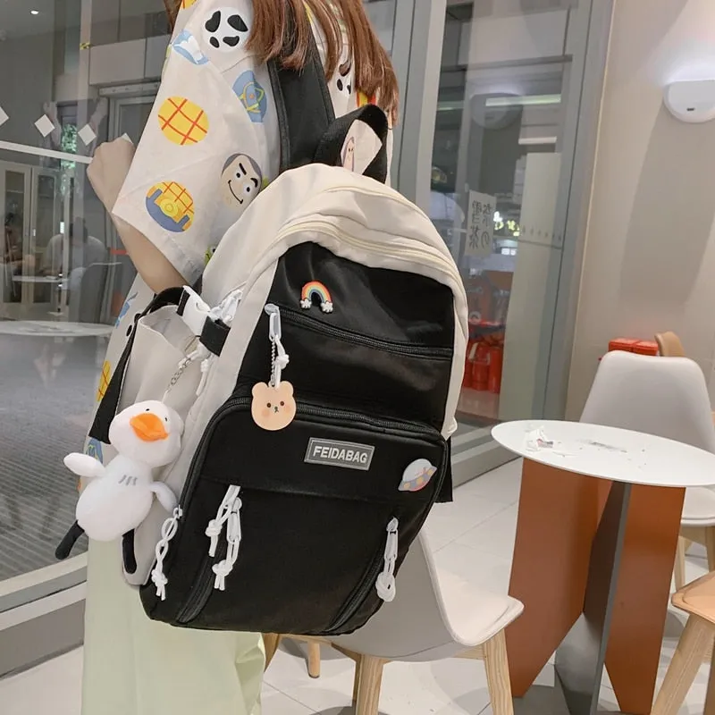 deanwangkt NEW High Capacity Fashion Big Student Backpack Badge Rucksack Girls School Bag Women Backpack Female Cute Leisure Travel Mochila