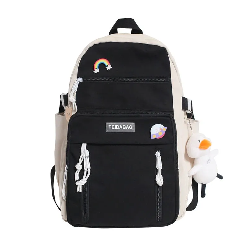 deanwangkt NEW High Capacity Fashion Big Student Backpack Badge Rucksack Girls School Bag Women Backpack Female Cute Leisure Travel Mochila