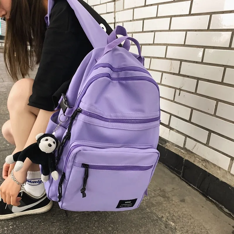 deanwangkt Solid Color Big Student Backpack Girl New School Bag High Capacity Women Backpack Female Cute Rucksack Leisure Travel Mochila