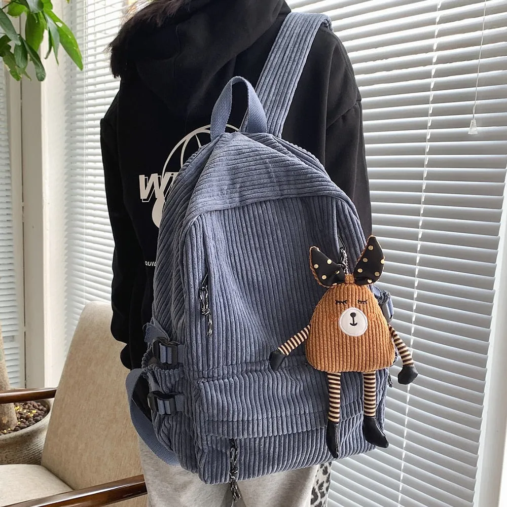 deanwangkt Women Corduroy Backpack Khaki SchoolBag Cute Teenage Girls Harajuku Female Bag Student Kawaii Lady Book Pack New Fashion Mochila