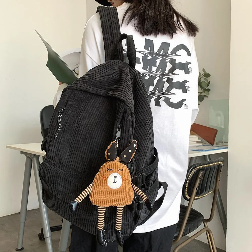 deanwangkt Women Corduroy Backpack Khaki SchoolBag Cute Teenage Girls Harajuku Female Bag Student Kawaii Lady Book Pack New Fashion Mochila