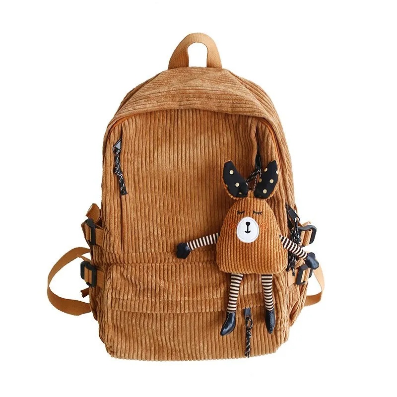 deanwangkt Women Corduroy Backpack Khaki SchoolBag Cute Teenage Girls Harajuku Female Bag Student Kawaii Lady Book Pack New Fashion Mochila