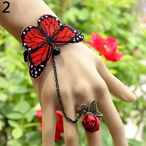 Gothic Bead Butterfly Rose Bracelet Harness