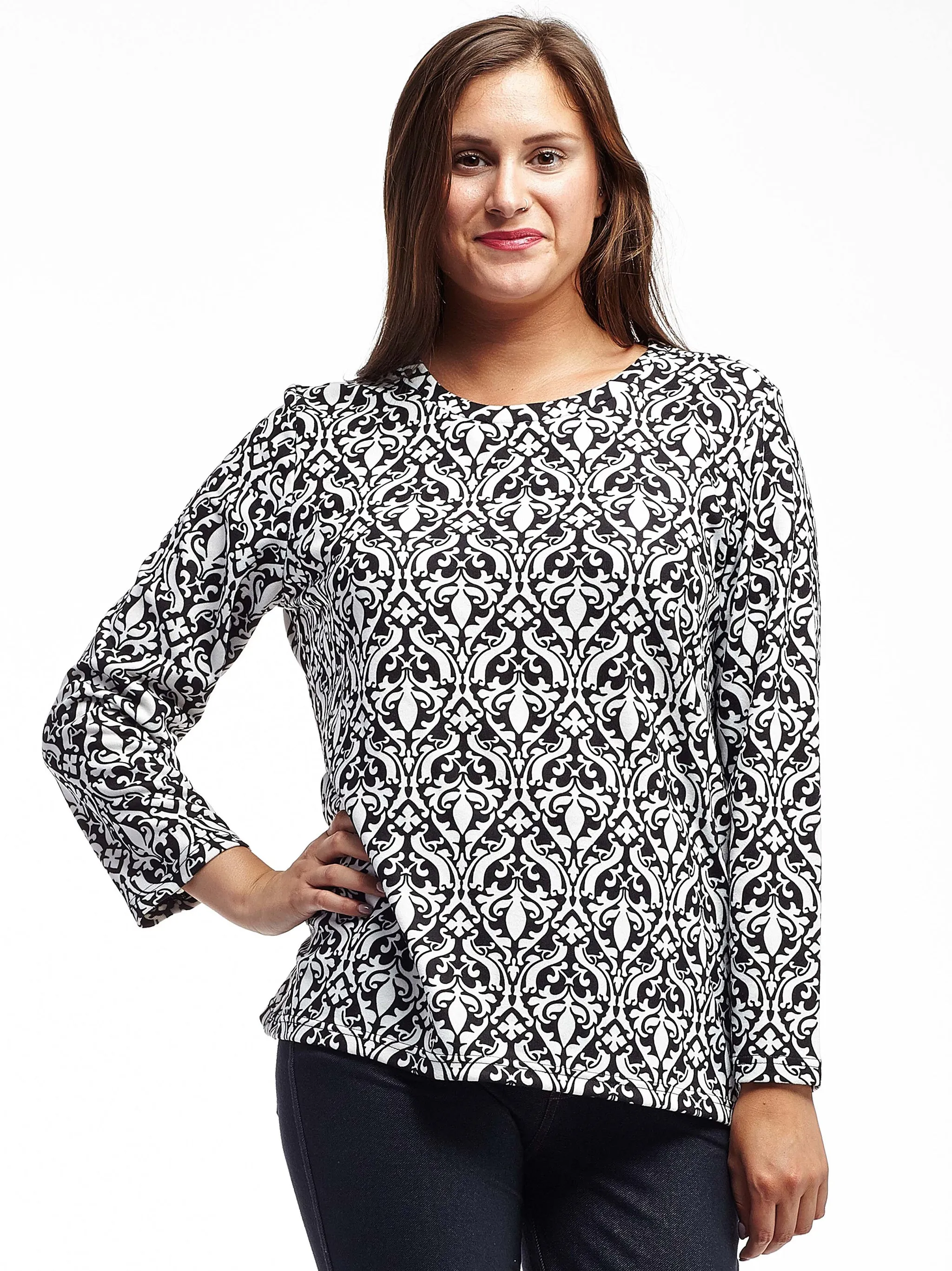 La Cera Baroque Print Pullover Top