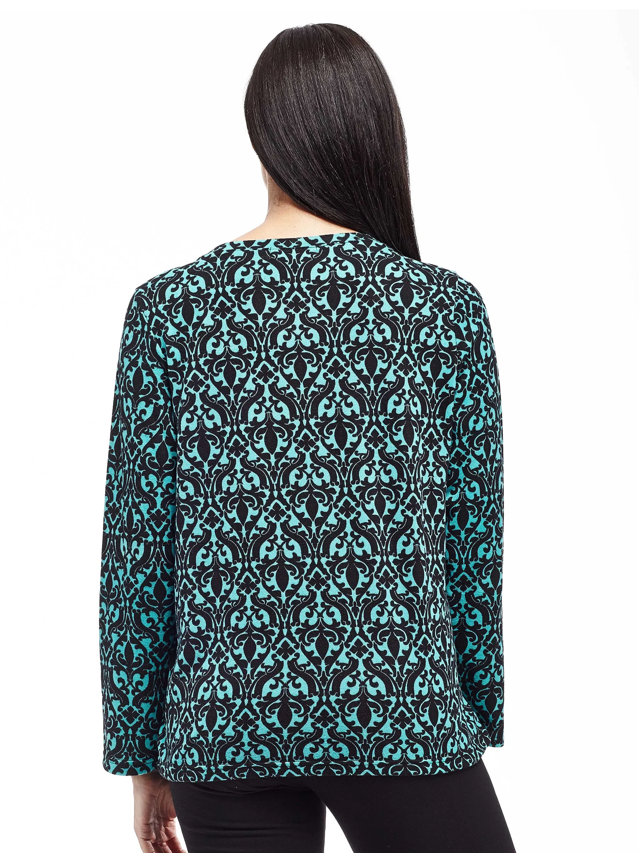 La Cera Baroque Print Pullover Top