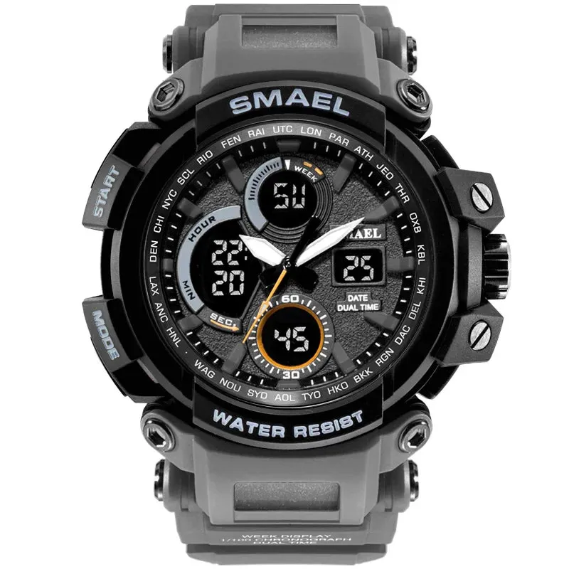 SMAEL Sport Watch for Men New Dual Time Display Male Clock Waterproof Shock Resistant Wristwatch Digital 1708 Military Watch Men