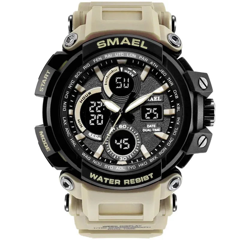 SMAEL Sport Watch for Men New Dual Time Display Male Clock Waterproof Shock Resistant Wristwatch Digital 1708 Military Watch Men