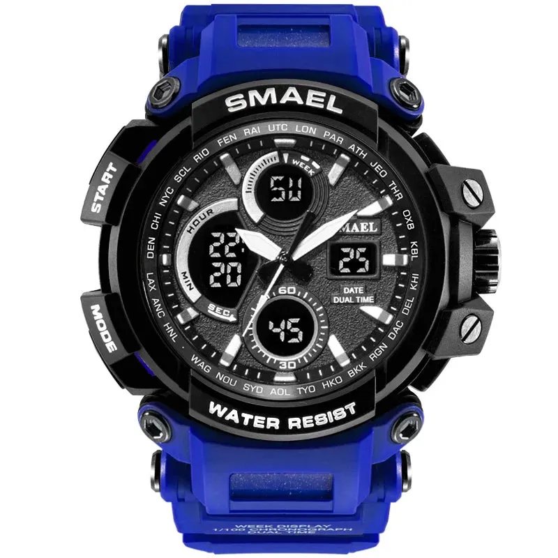 SMAEL Sport Watch for Men New Dual Time Display Male Clock Waterproof Shock Resistant Wristwatch Digital 1708 Military Watch Men