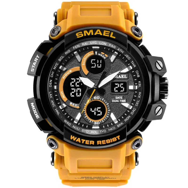 SMAEL Sport Watch for Men New Dual Time Display Male Clock Waterproof Shock Resistant Wristwatch Digital 1708 Military Watch Men