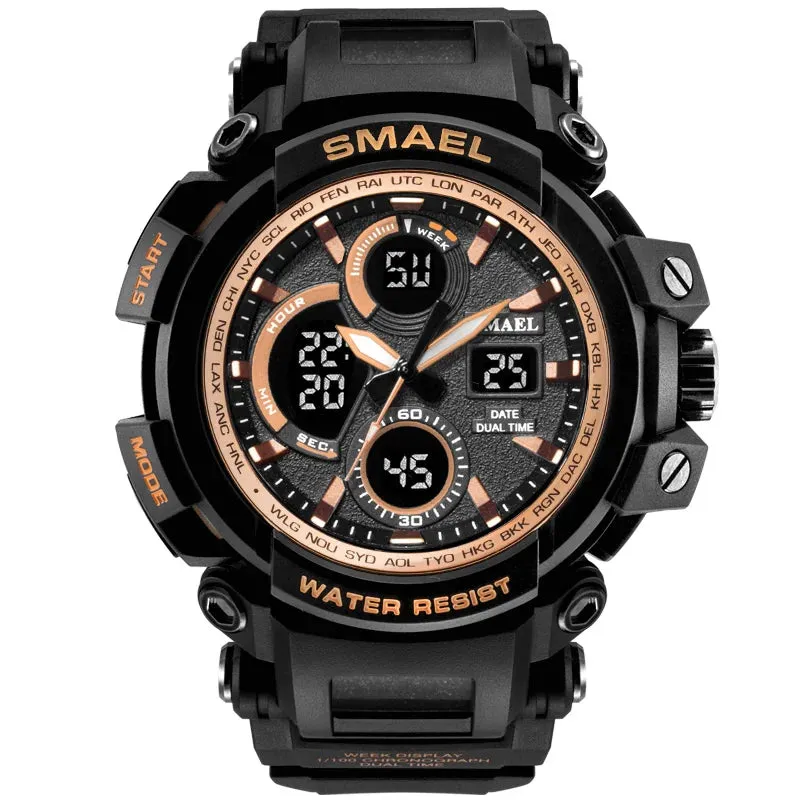 SMAEL Sport Watch for Men New Dual Time Display Male Clock Waterproof Shock Resistant Wristwatch Digital 1708 Military Watch Men