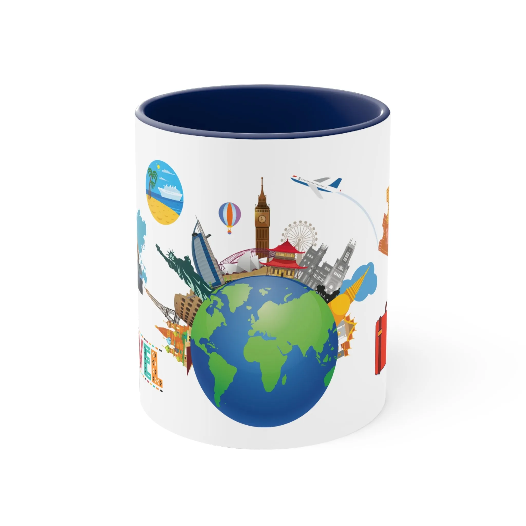 The TRAVEL LOVERS MUG - Available with Red, Blue and Navy Accents - Mugscity - Free Shipping