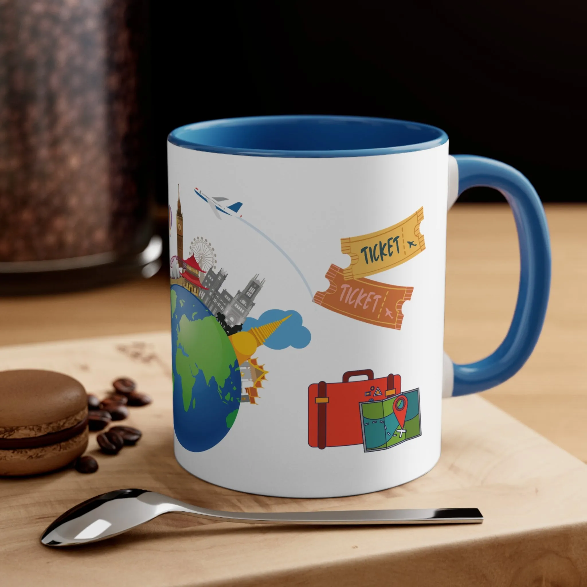 The TRAVEL LOVERS MUG - Available with Red, Blue and Navy Accents - Mugscity - Free Shipping