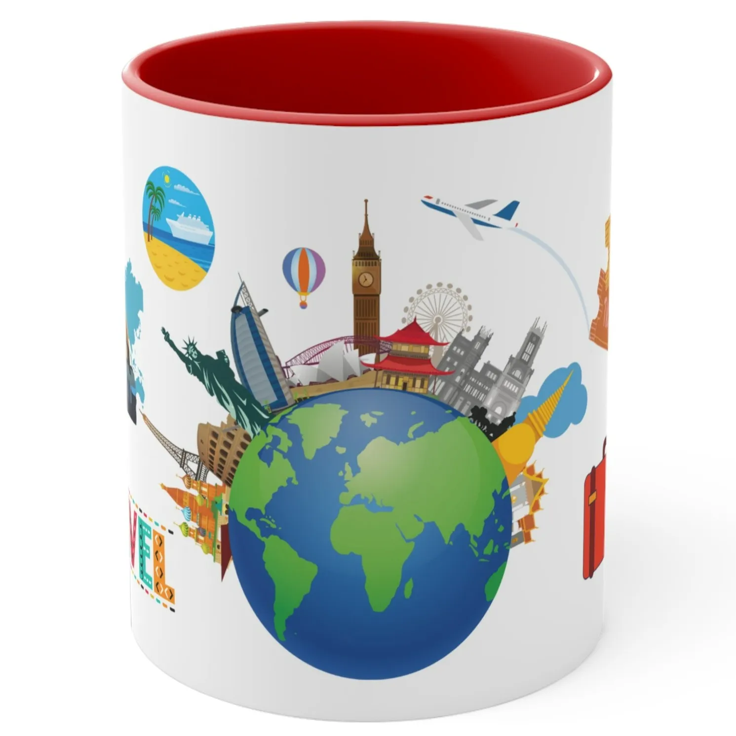 The TRAVEL LOVERS MUG - Available with Red, Blue and Navy Accents - Mugscity - Free Shipping