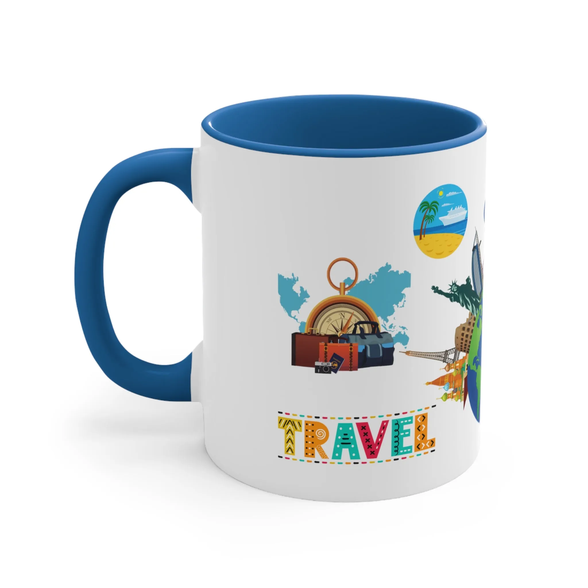 The TRAVEL LOVERS MUG - Available with Red, Blue and Navy Accents - Mugscity - Free Shipping