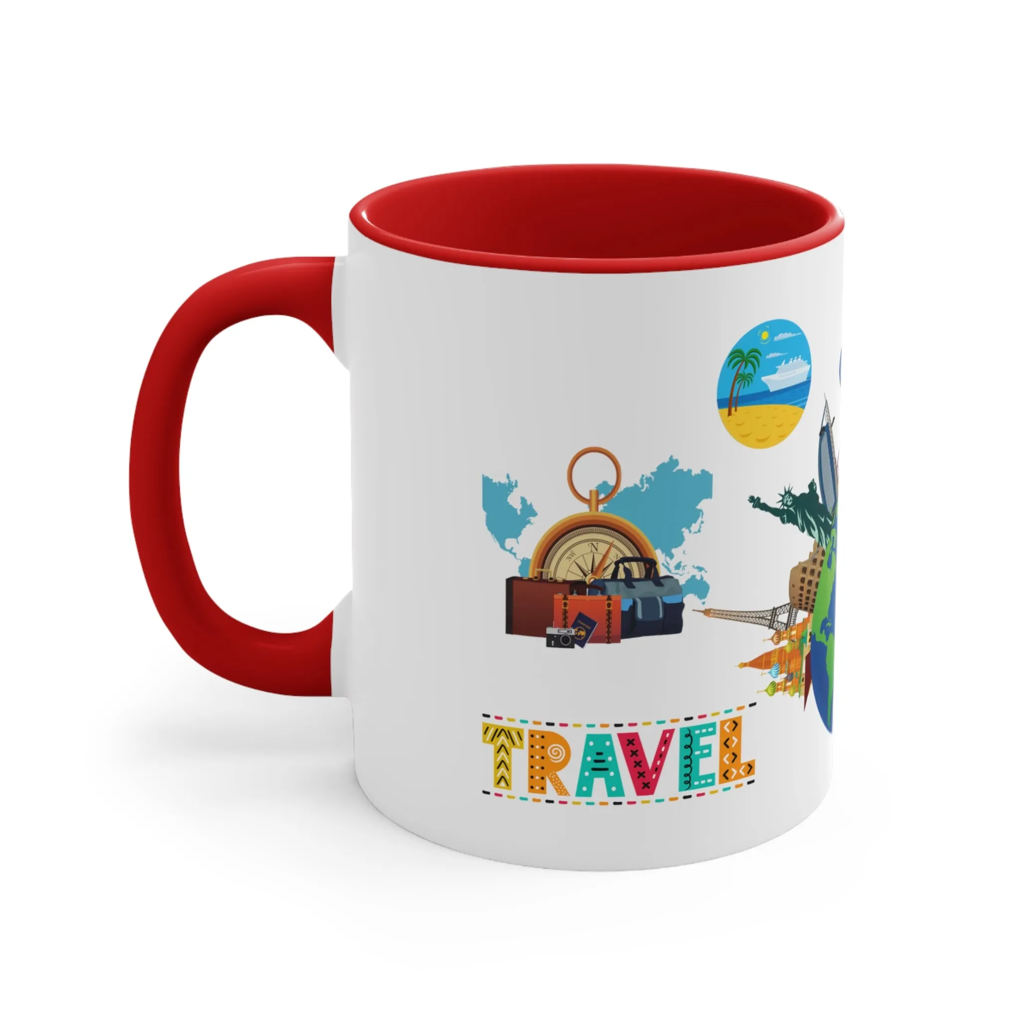 The TRAVEL LOVERS MUG - Available with Red, Blue and Navy Accents - Mugscity - Free Shipping